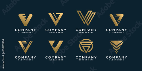 Set of letter V logo collection with golden concept, Premium Vector
