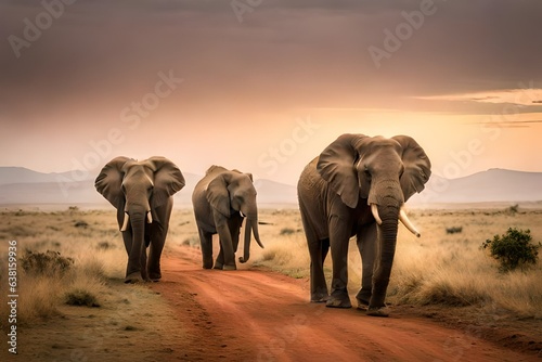 elephants in the sunset © zaroosh
