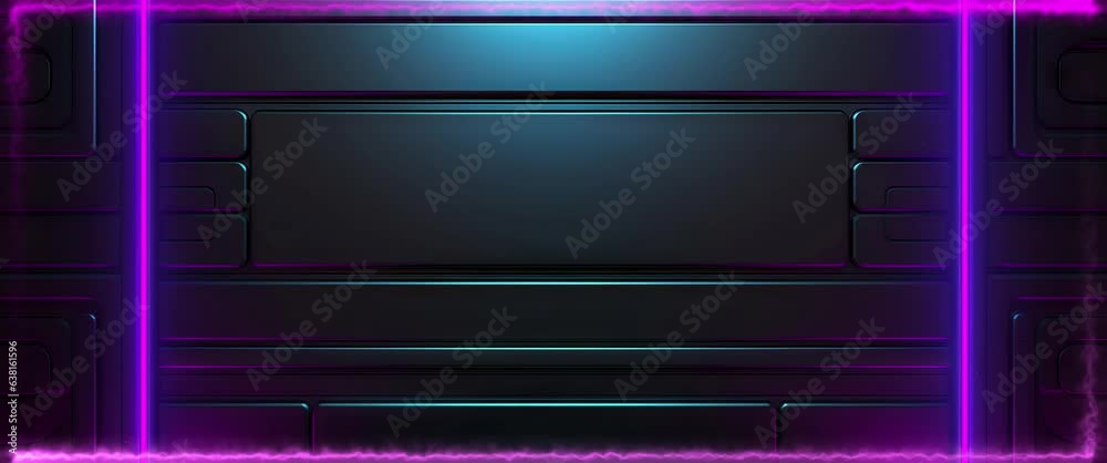 Animation of sci-fi wall panels in neon cyberpunk on dark background. Abstract background. Seamless loop. Anamorphic video Animation of sci-fi wall panels in neon cyberpunk on dark background. Abstract background. Seamless loop. Anamorphic video