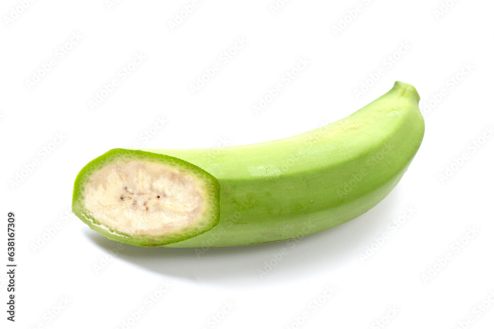 Raw banana isolated on white background.
