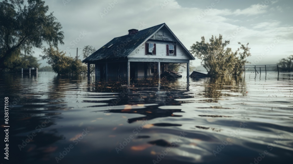 house submerged in floodwater, a stark reminder of climate change impacts generative ai house submerged in floodwater, a stark reminder of climate change impacts generative ai
