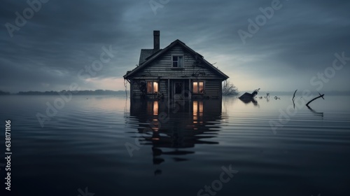 house submerged in floodwater, a stark reminder of climate change impacts generative ai © Kelly