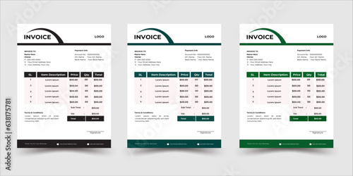 Professional corporate invoices template with 3 color sets.