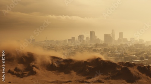 city engulfed in a dust storm, signifying the problem of soil pollution generative ai photo