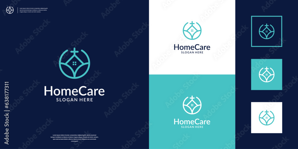 Minimalist home care logo design, Creative line art health medical icon