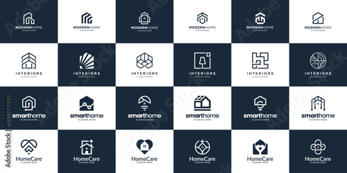 Set of abstract home logo design element. Real estate, interior, furniture logo element.