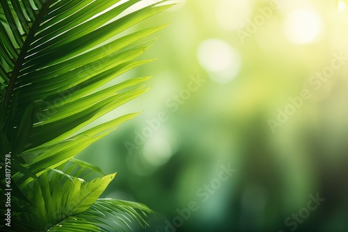 tropical vegetation at the edge of green blurred abstract background