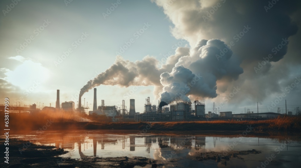 factory billowing smoke into a cloudless sky, illustrating the issue of air pollution generative ai factory billowing smoke into a cloudless sky, illustrating the issue of air pollution generative ai