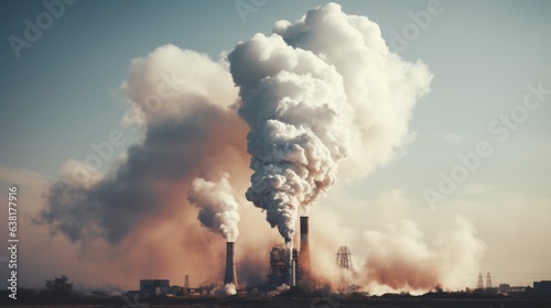 factory billowing smoke into a cloudless sky, illustrating the issue of air pollution generative ai