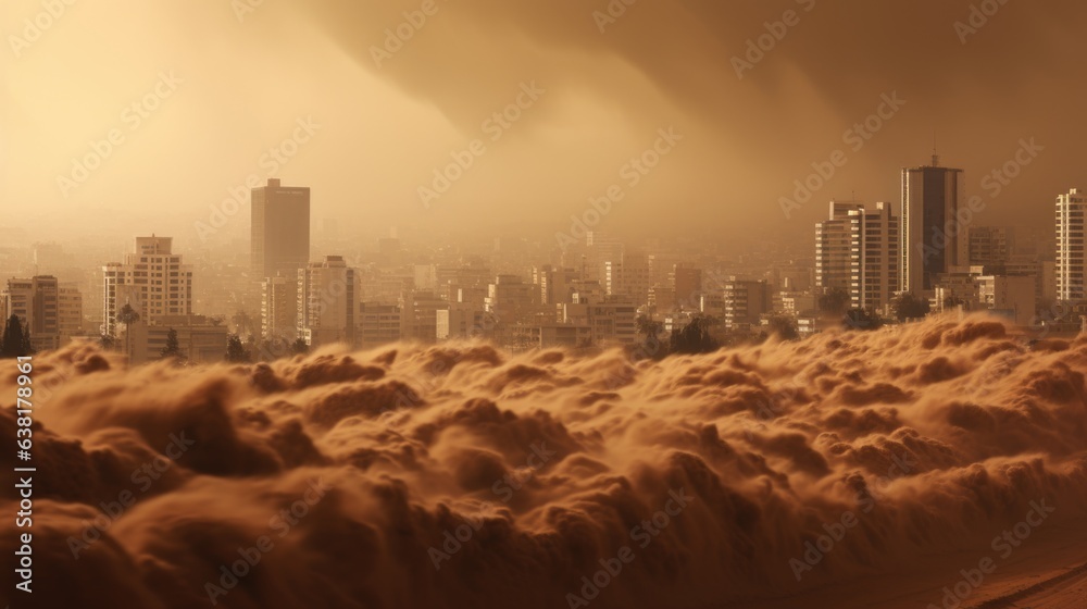 city engulfed by a sandstorm, another extreme weather event exacerbated by climate change generative ai