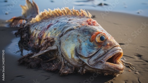 fish affected by water pollution, washed ashore generative ai
