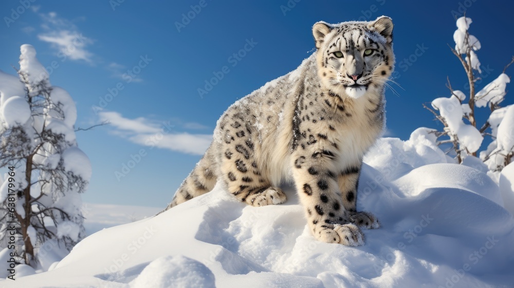 snow leopard in a dwindling snowy habitat, signifying the impacts of climate change on animal life generative ai snow leopard in a dwindling snowy habitat, signifying the impacts of climate change on animal life generative ai