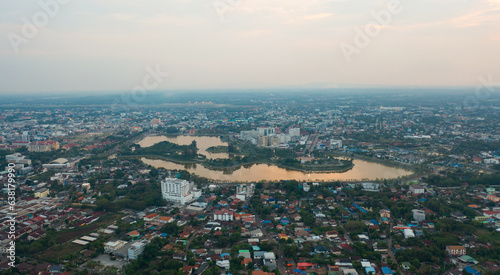 Cuadro en lienzo Aerial view of Udon Thani, residential neighborhood roofs