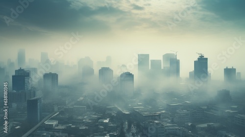 city shrouded in haze, indicating severe air pollution generative ai