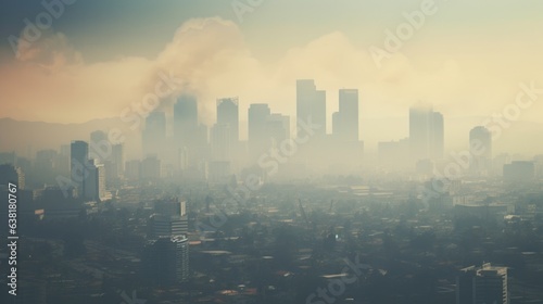 cityscape with a dense layer of smog, indicating severe air pollution generative ai