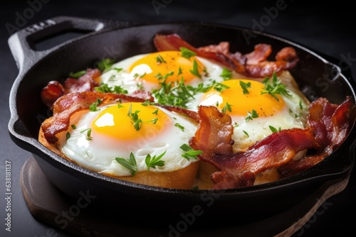 Traditional english breakfast with fried eggs and bacon