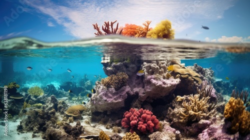 coral reefs affected and losing color due to water pollution generative ai © Kelly