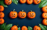 Pumpkins. Halloween pumpkin. Pumpkins with cut out scary physiognomy. Generative AI.