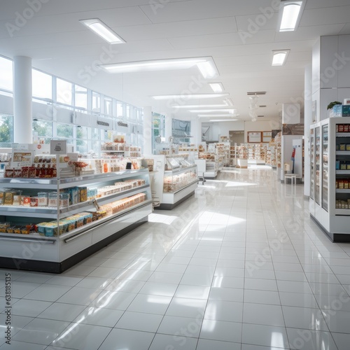 Interior view of a shopping store supermarket, generative AI