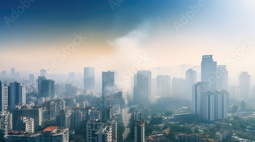 cityscape with clear sky versus smog-filled sky, illustrating the contrast of air pollution generative ai