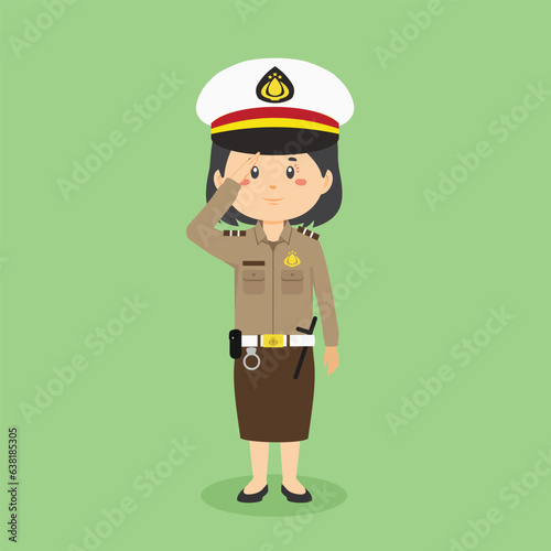 Indonesian Police Woman Being Respectful photo