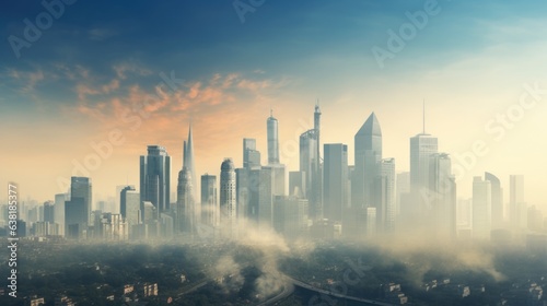 cityscape with clear sky versus smog-filled sky, illustrating the contrast of air pollution generative ai © Kelly