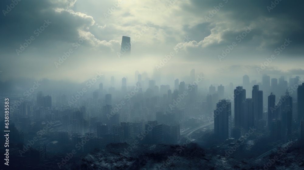 Fototapeta premium smog-filled city, illustrating the severity of urban air pollution generative ai