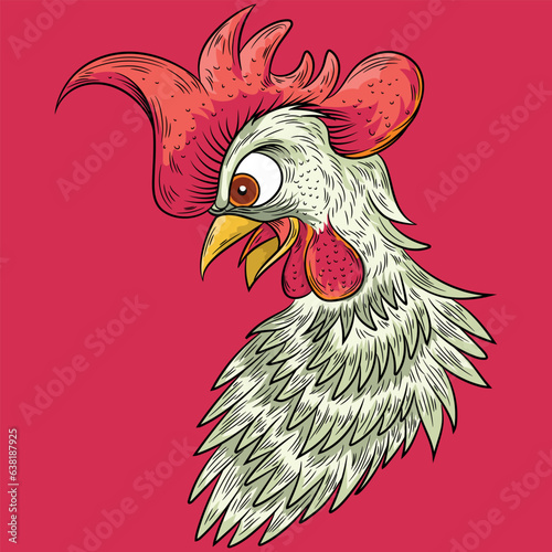 Illustration rooster tattoo style with colors and crest, Text Special Group and stars. Fashion design style.