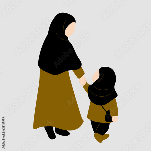 Muslim Mother and Daughter, Vector Illustration