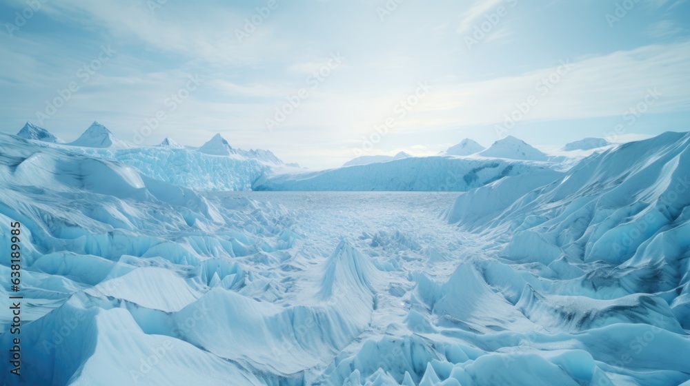 glacier visibly receding due to climate change, stark portrayal of global warming generative ai