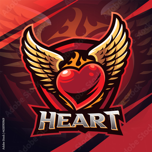 Heart wings esport mascot logo design