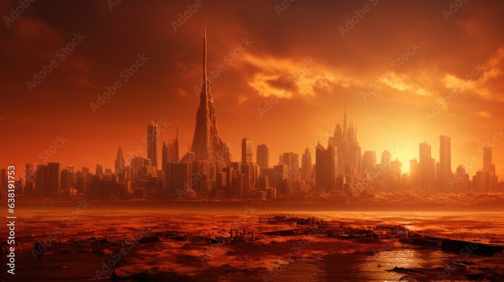 city experiencing extreme heatwave, a symptom of global warming generative ai