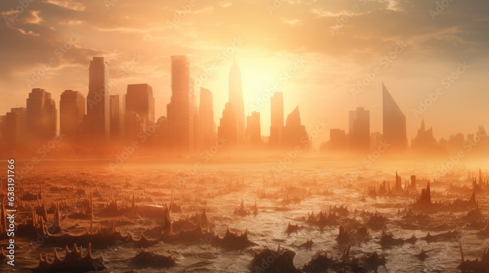 city experiencing extreme heatwave, a symptom of global warming generative ai