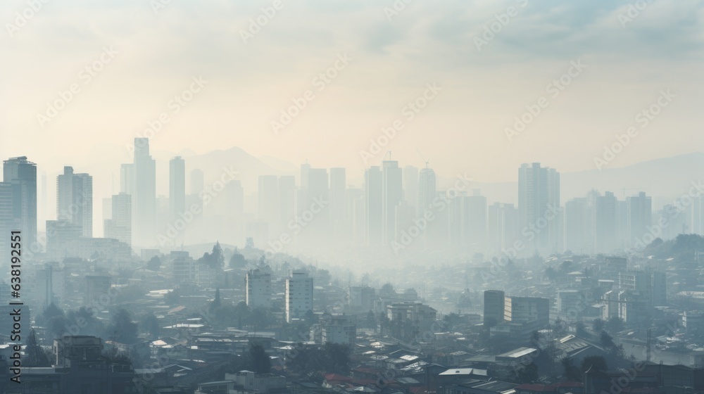 cityscape covered in haze due to increased air pollution generative ai