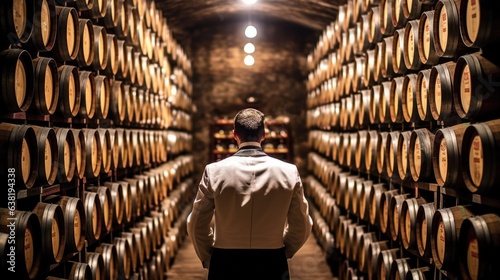 dedicated sommelier tasting a wine in a wine cellar generative ai photo