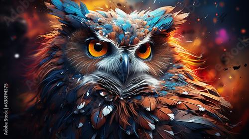 Fantasy illustration of a beautiful owl on a dark background with fire © NHDesign