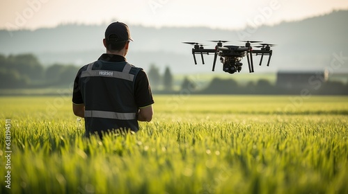 professional drone operator controlling a drone in a field generative ai