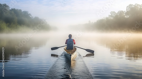 professional rower rowing a boat in a tranquil lake generative ai