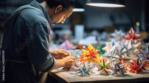 origami artist folding a paper in a quiet studio generative ai