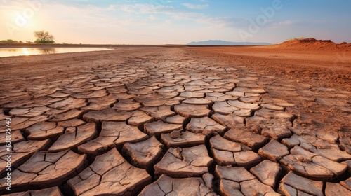 lake dried up due to excessive heat, indicative of climate change generative ai