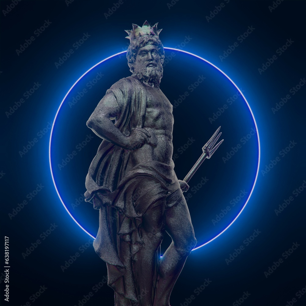 Neptune sculpture 3D Rendering 80s Retro Vaporwave Statue and Neon Light Neptune sculpture 3D Rendering 80s Retro Vaporwave Statue and Neon Light