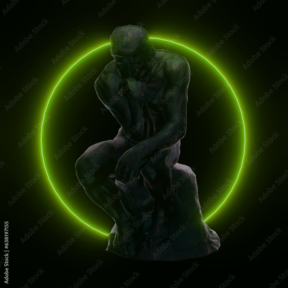 Greek Statue with green glowing circles and black background