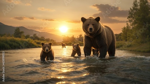 brown bear in the sunset
