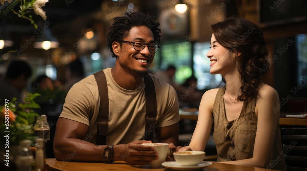 An adorable couple out on a date night. Generative AI. An adorable couple out on a date night. Generative AI.