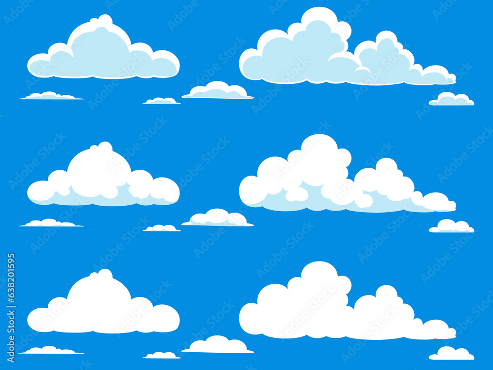 影パターン別もこもこ雲のイラストセット 影パターン別もこもこ雲のイラストセット