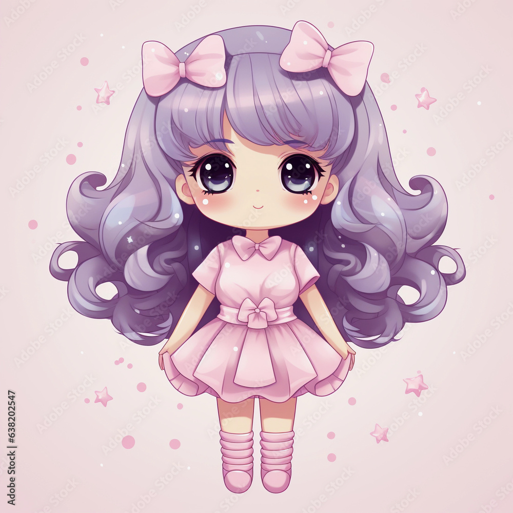 little kawaii girl purple hair 