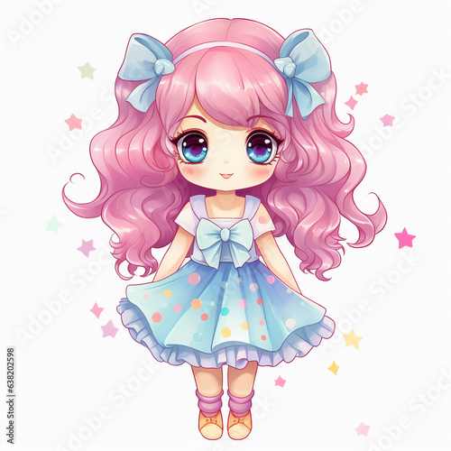 little kawaii girl pink hair 