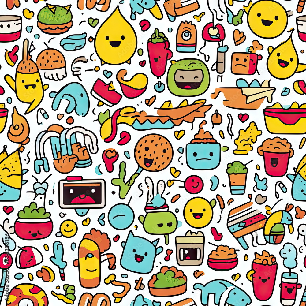 seamless pattern of Cute Cartoon Doodle Art seamless pattern of Cute Cartoon Doodle Art