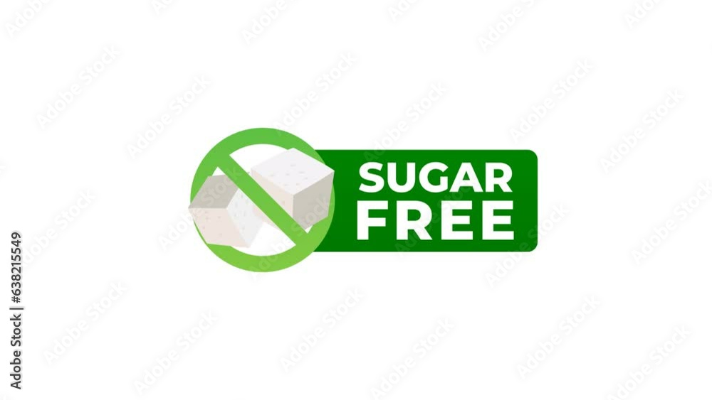 Sugar free label animation. Sugar cubes in cross circle icon for no sugar product package design Sugar free label animation. Sugar cubes in cross circle icon for no sugar product package design