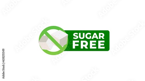 Sugar free label animation. Sugar cubes in cross circle icon for no sugar product package design